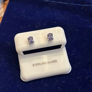 Oval‎ tanzanite sterling silver stud earrings